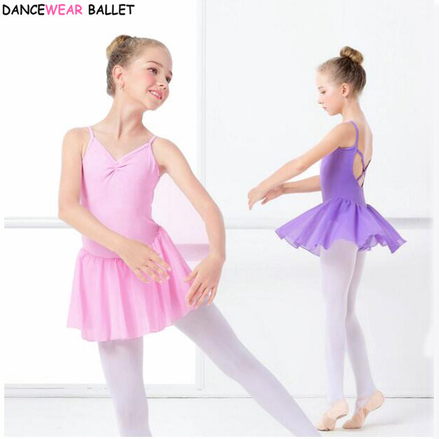 Meninas vestido de balé ginástica collant manga longa crianças criança rosa ballet roupas dança vestir com saias chiffon para meninas