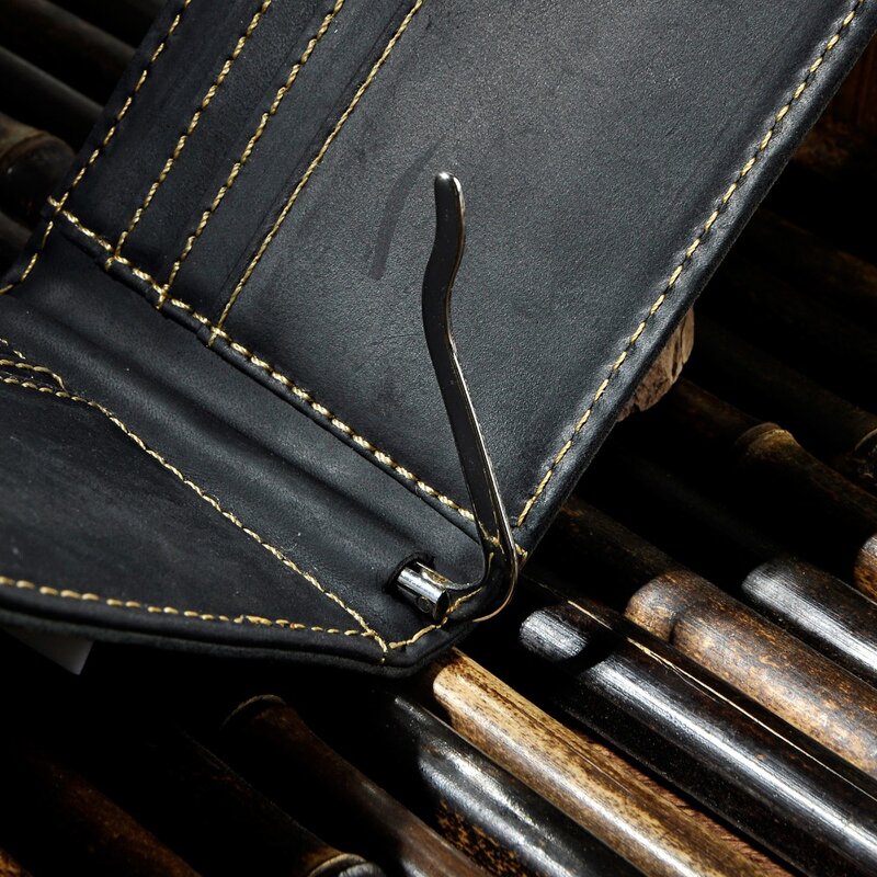 Male Genuine Leather Design Fashion  Slim Wallet Front Pocket Money Clip Mini Bill Purse For Men 1055-b