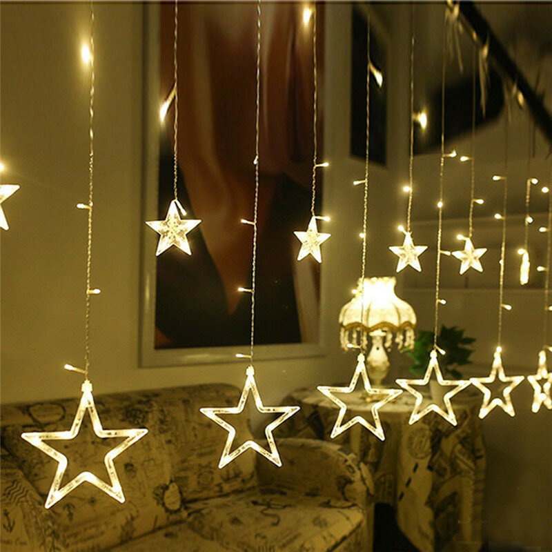 FGHGF LED String światła Pentagram gwiazda kurtyna świetlna Fairy ślub urodziny lampki świąteczne kryty dekoracji światła 220 V IP44