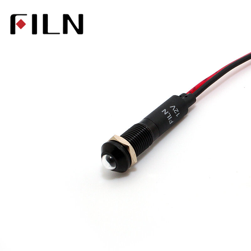8mm FL1A-8SW-1 black housing mini raised head red green yellow blue 12v led inidcator light with 20cm wire
