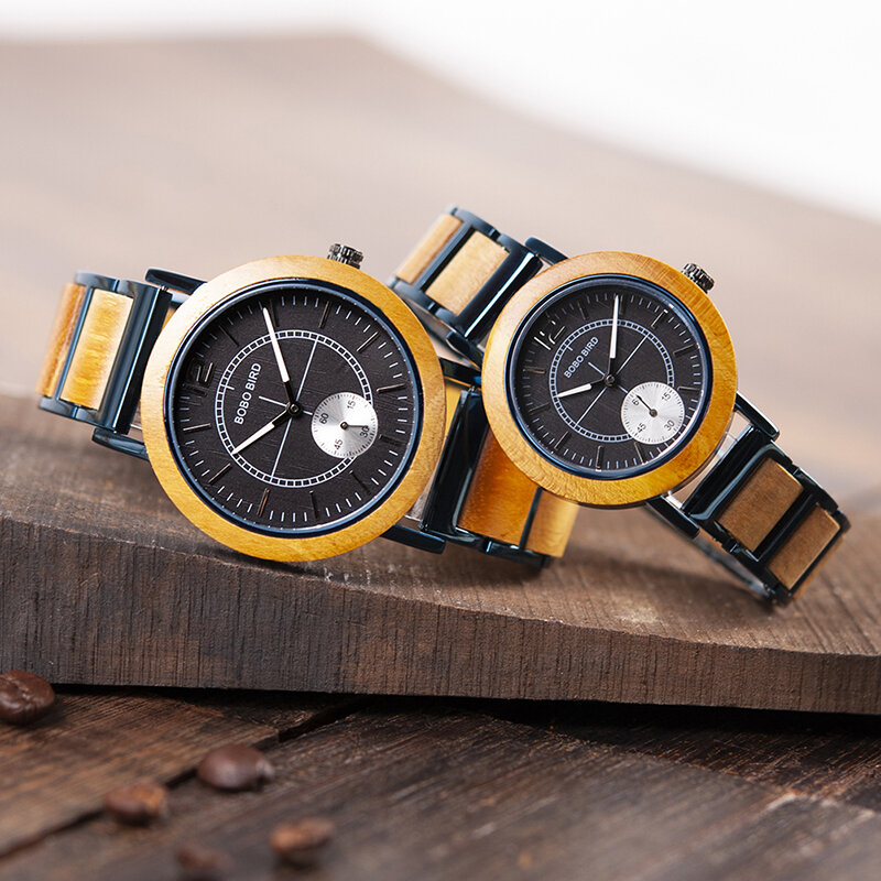 BOBO BIRD-reloj analógico de madera para hombre y mujer, accesorio de pulsera de cuarzo, complemento masculino de marca de lujo con logotipo, envío directo