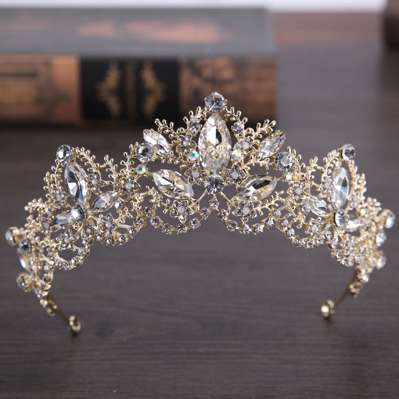 Nowe mody barokowy luksusowy kryształ AB korona ślubna Tiara jasny złoty kolor Diadem Diadem dla kobiet akcesoria do włosów dla panny młodej