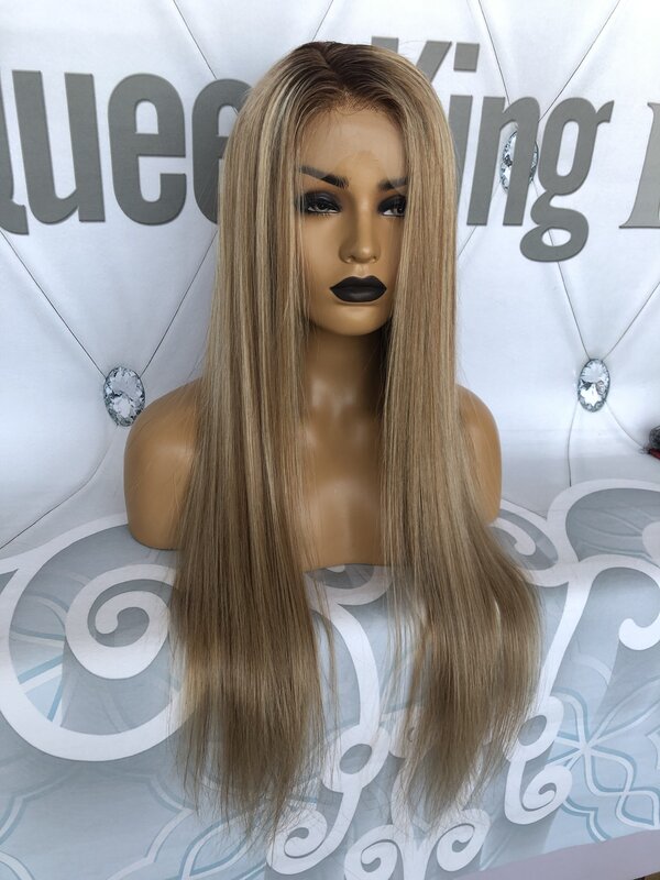 QueenKing hair Front Lace Wig 150% Density Lemi Color Balayage Ombre Wigs T4/27/613 Brazilian Remy hair Free Shipping Overnight