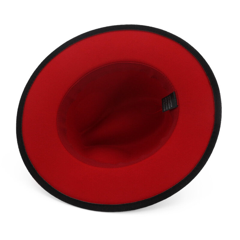QIUBOSS hommes femmes noir rouge Patchwork laine feutre disquette Jazz Fedoras chapeaux avec ruban bande large bord Panama trilby chapeau formel