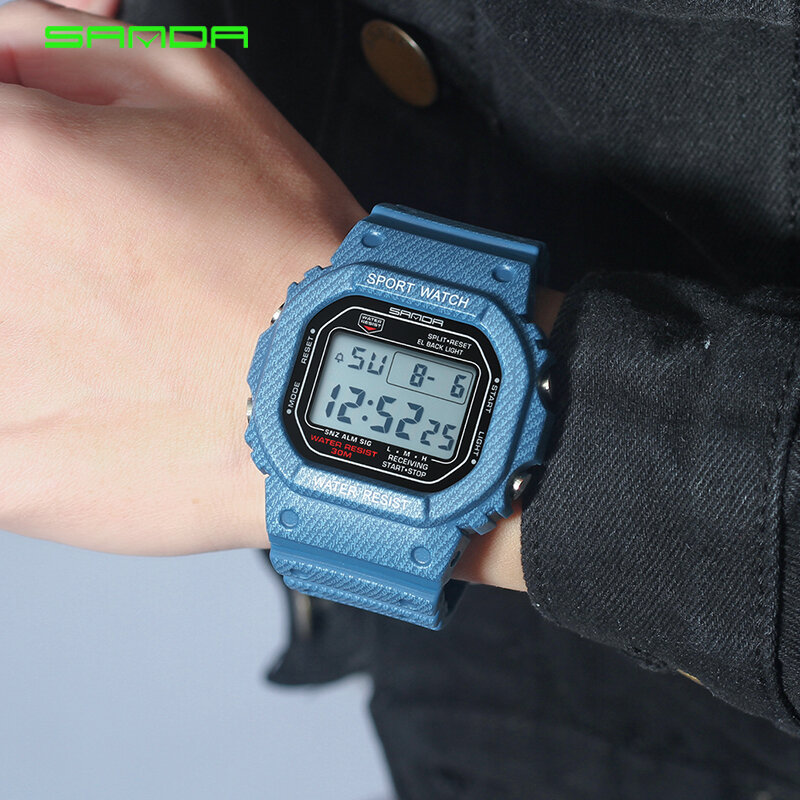 2019 New Denim SANDA Sport Digital Watch G Style LED Men's Watches Waterproof Shock Resist Clock relogio masculino esportivo