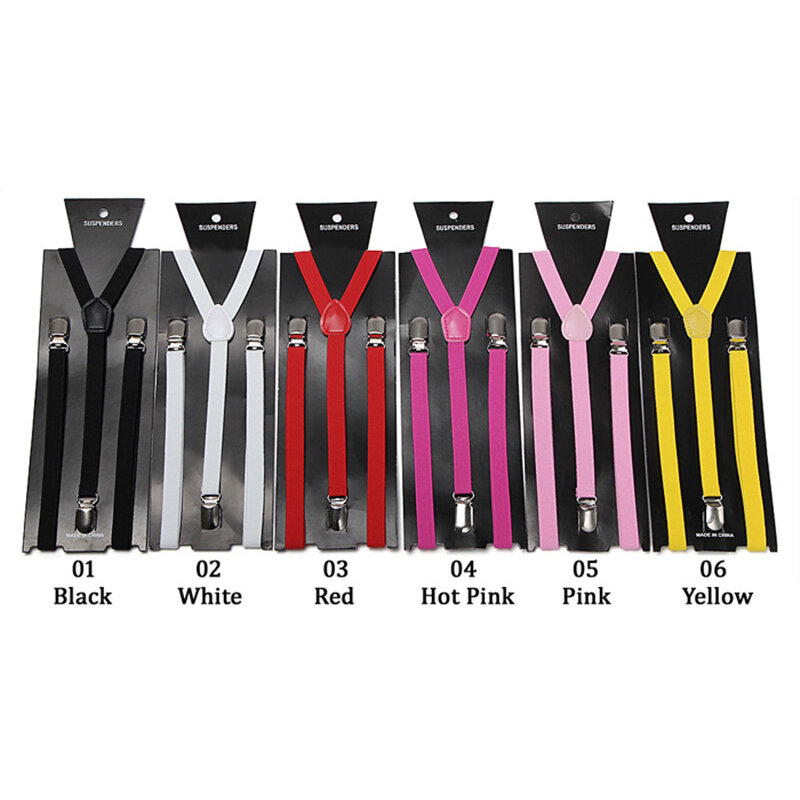 Slim1.5cm Fashion Terbaik Dijual 27 Warna Campur Suspender Unisex Clip-On Elastis Kawat Gigi Slim Suspender Wholesale & Retail