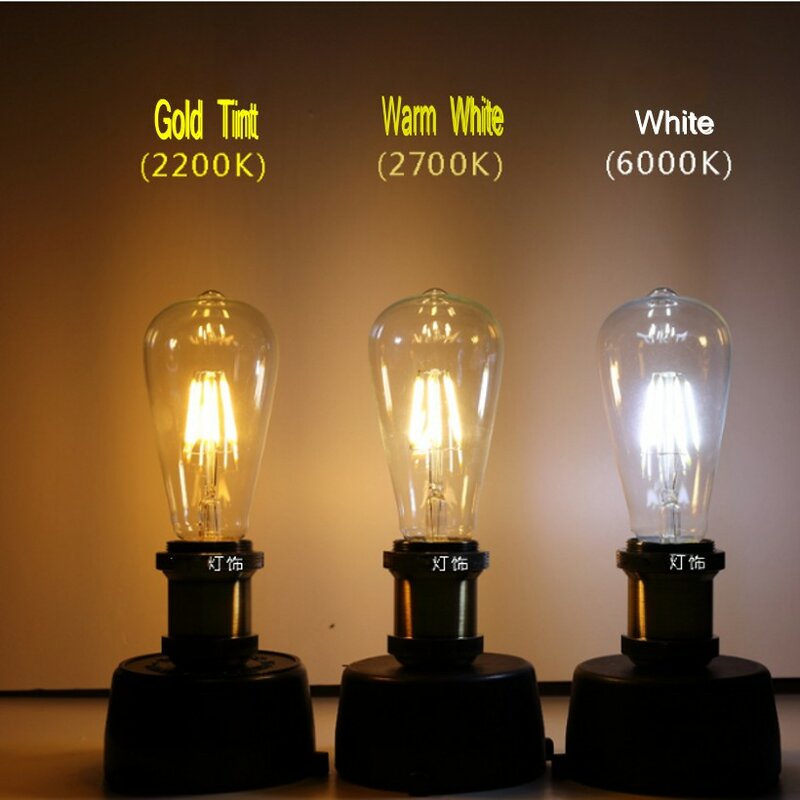 Bombilla LED Vintage Edison ST64, A60, A19, G80, G95, G125, Bombilla de bola, tinte dorado, E27, 2W, 4W, 6W, 8W, luces súper cálidas y regulables