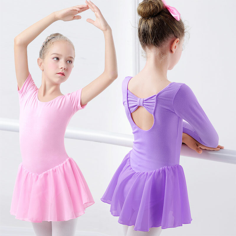 Balletto vestito ginnastica body per ragazze bambini manica corta balletto Dancewear gonne in Chiffon bambini Bowknot danza body