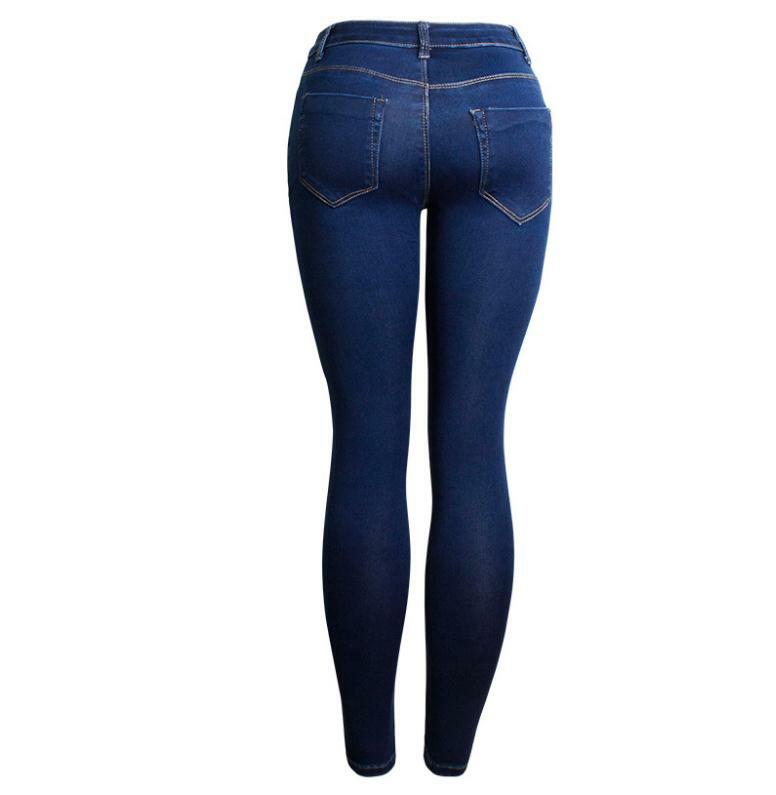 S/3Xl Womens Skinny Cintura Alta Pérola Comprimento Calça Jeans Buraco Lápis Calças Jeans Rasgado Trecho Cheio Feminino Tamanho Grande denim Pant K1005