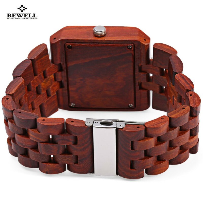 Bewell-reloj analógico de madera para hombre, accesorio de pulsera resistente al agua con movimiento de cuarzo importado, calendario a la moda