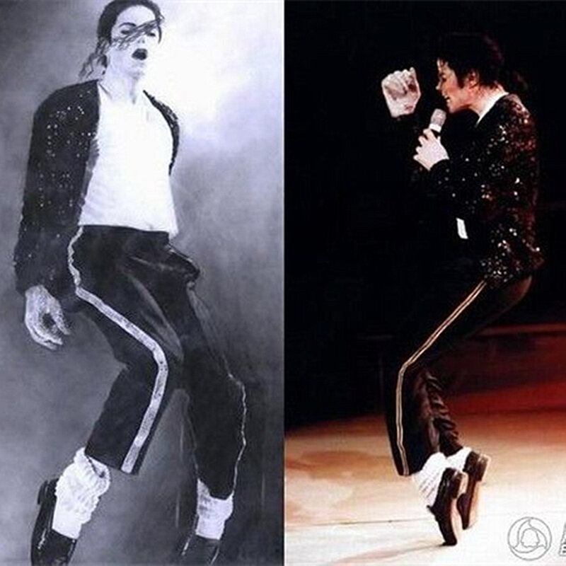 بنطلون MJ مايكل جاكسون أسود بيلي جان إنترتينرز مستقيم ذهبي جينز قصير غير رسمي مرن بطول الكاحل