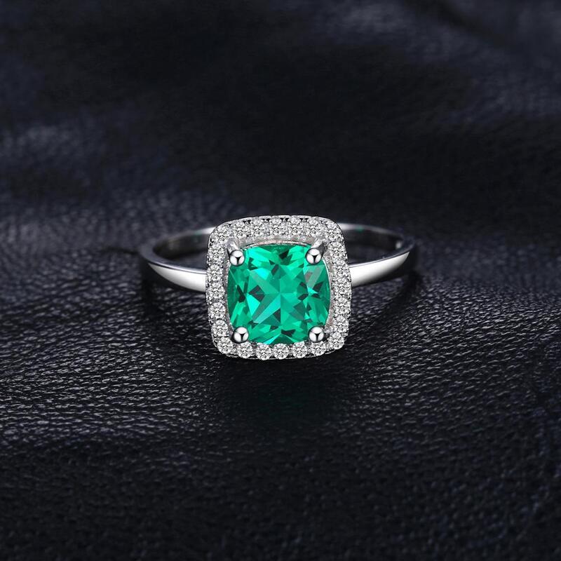 JewelryPalace 녹색 시뮬레이션 된 나노 에메랄드 925 스털링 실버 반지 여성을위한 헤일로 약혼 반지 성명 보석 쥬얼리
