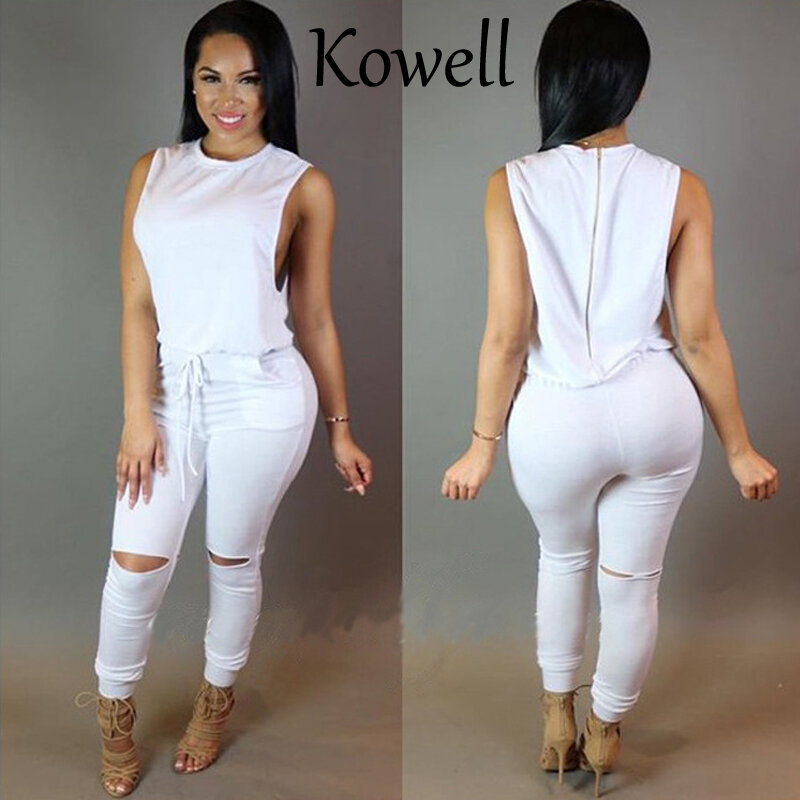 Kowell 2019 New Style Fashion Summer Sexy Women Jumpsuits Sleeveless Drawstring Hollowed-out Sexy Jumpsuits Rompers Overalls