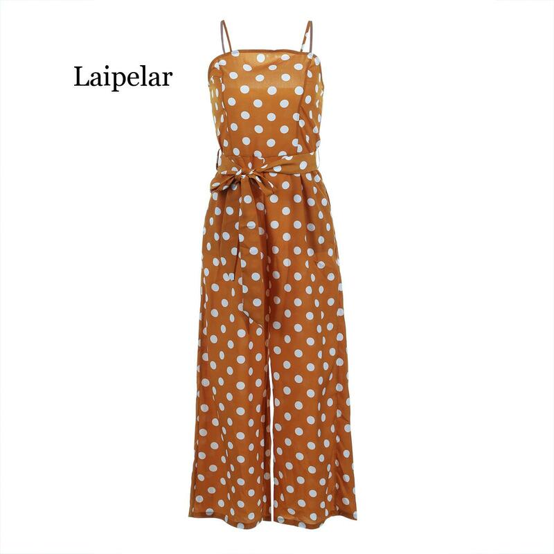 Laipelar-폴카 도트 긴 와이드 레그 점프 슈트 여성용, 여름 휴가 민소매 롬퍼 바디 슈트