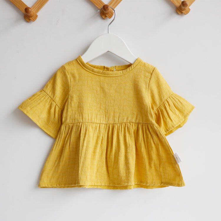 Flaer rękaw wiosna lato dziewczyny bluzki topy bawełna Casual Kids Girl koszule dla dzieci koszulki Dress
