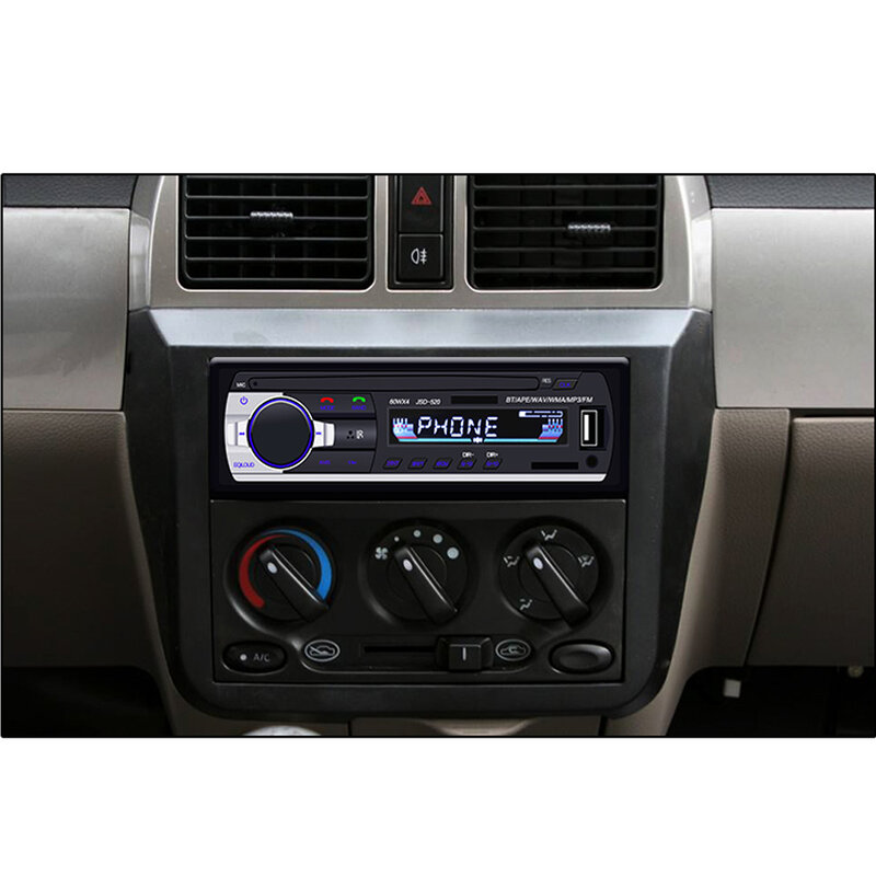 Podofo 차량용 디지털 라디오 스테레오 플레이어, 블루투스 MP3 플레이어, JSD-520 60Wx4 FM 오디오 스테레오 음악 USB SD, 대시보드 AUX 입력