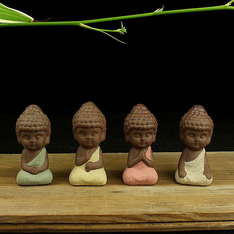 Mini estatua de Buda de cerámica de 4 colores, estatuilla de Yoga, artesanía, adornos, decoración de té