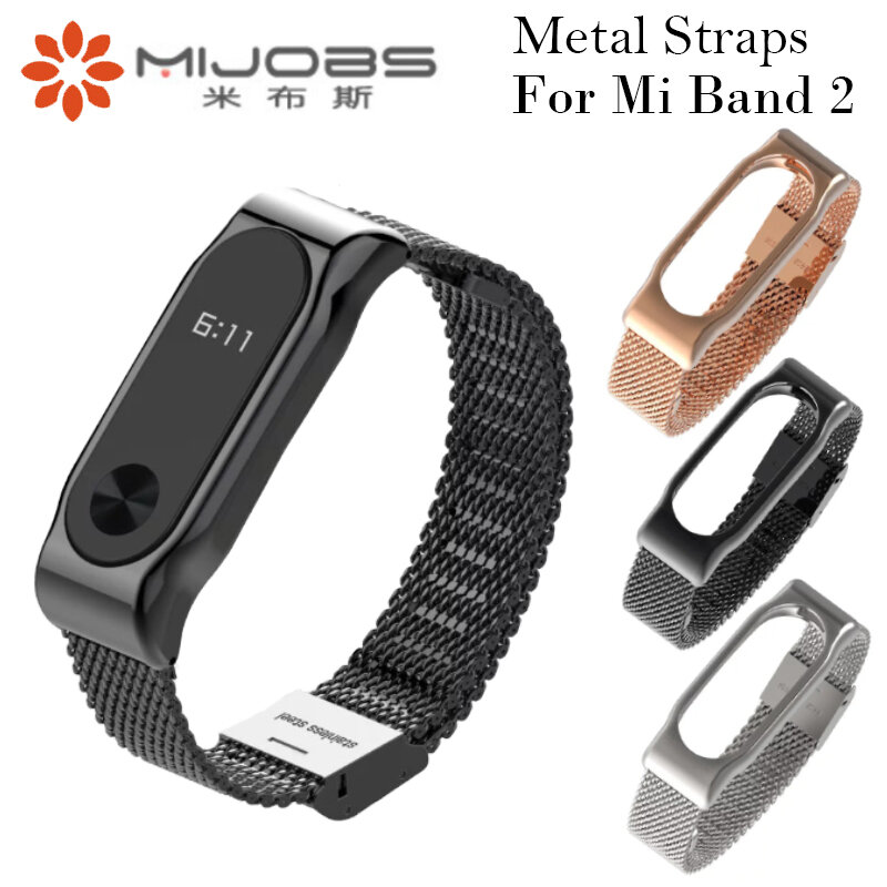 Original Mijobs Metal Strap For Xiaomi Mi Band 2 Strap Stainless Steel Bracelet Wristbands Replace Accessories For Mi Band 2