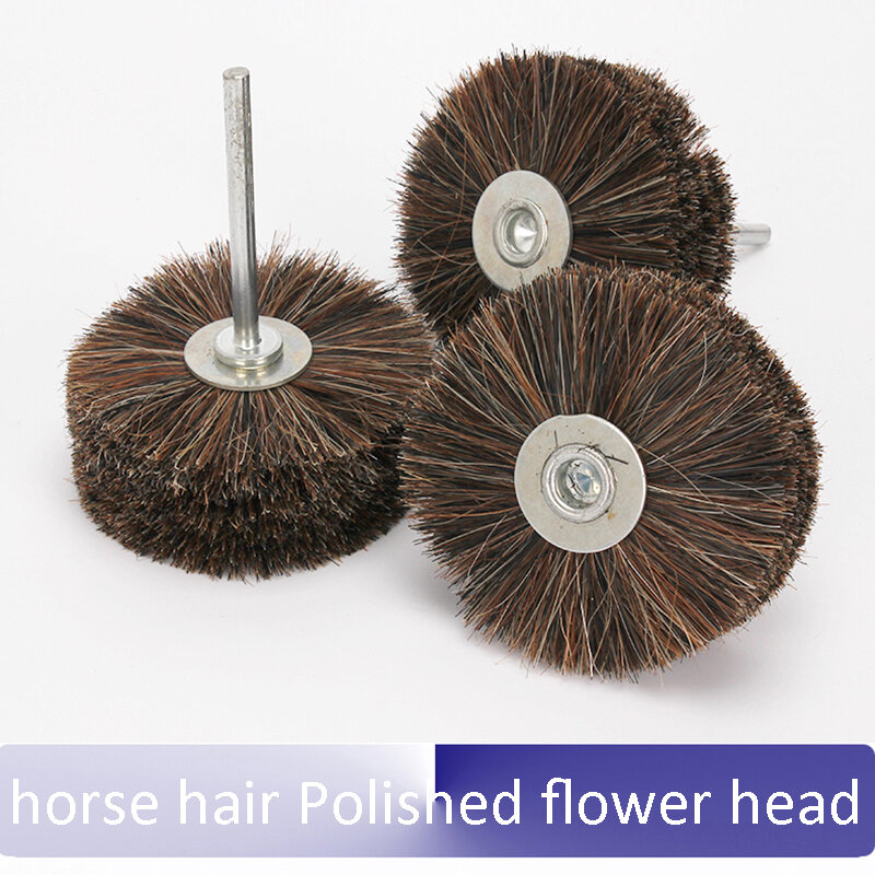 Tête de fleur polie, crinière de cheval, roue de brosse de polissage pour racine d'acajou, gravure en relief, cire de polissage