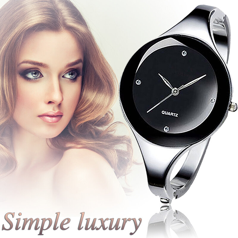 Relojes de pulsera de cristal para mujer, reloj de pulsera de acero inoxidable con esfera redonda, diseño único