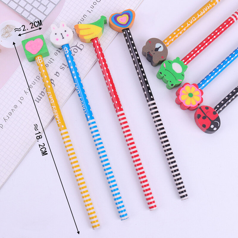 2PC Stationery Supplies Kawaii Cartoon Removable Eraser Standard Pencils for Office School Kids Prize Writing Drawing Pencil