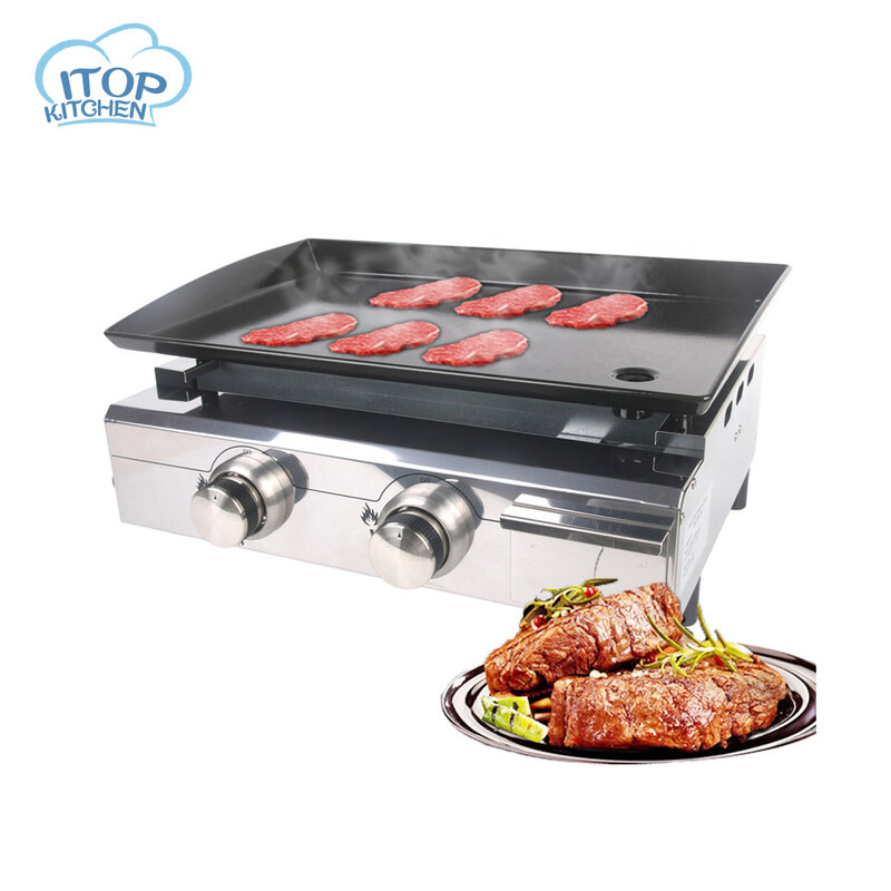 ITOP Gas Plancha BBQ 2 Burners LPG outdoor Grill Steel Enameled cast iron Plate