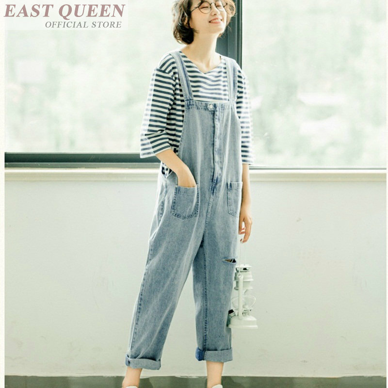 Women jumpsuits 2018 denim solid hole jeans overalls for woman elegant ankle-length pants office jumpsuit rompers DD596 L