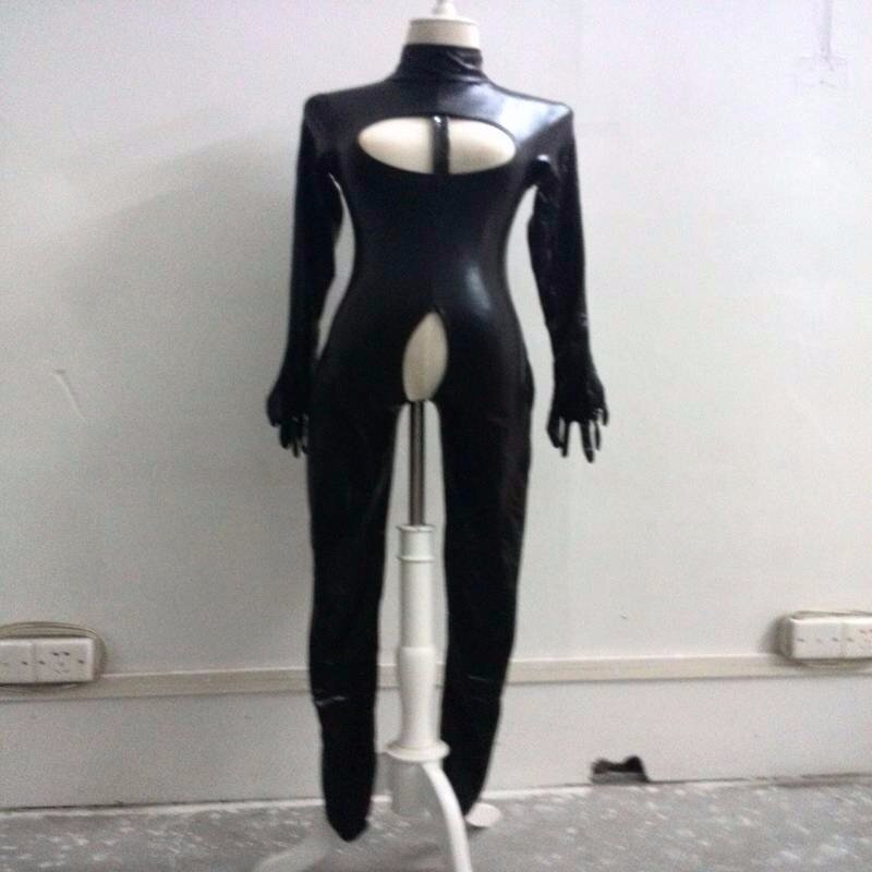 ผู้หญิงเซ็กซี่ Latex PVC เร้าอารมณ์ Leotard เครื่องแต่งกาย Wet Look Jumpsuit สีดำ Catsuit Stage เล่นเสื้อผ้า Clubwear บอดี้สูทเกมเครื่องแบบ