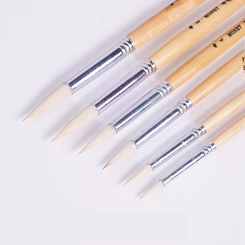 6pcs Weasel/Writing Hair Original Wooden Handle Paint Brush Watercolor Painting Brushes For Oil Acrylic Painting Art Supplies