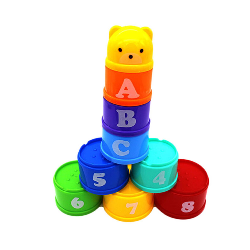 9pcs/set Stack Cup Tower Figures Letters Educational Baby Toys Foldind Children Early Intelligence 24 Months Babies Games