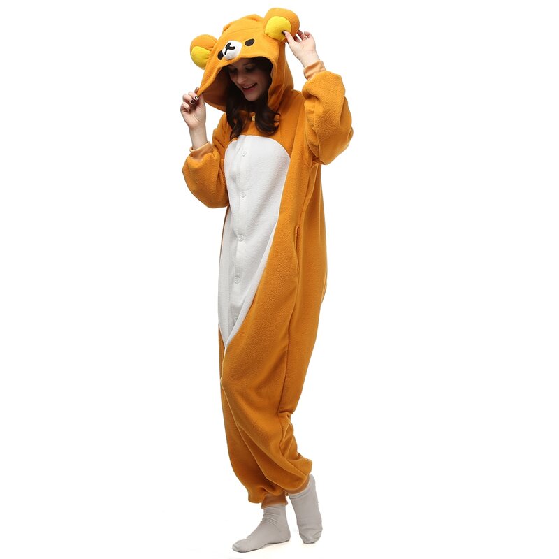 Disfraz de Kigurumi Rilakkuma para adultos, mono de lana Polar, Onesies de animales, pijamas de Halloween, carnaval, fiesta de Mascarada