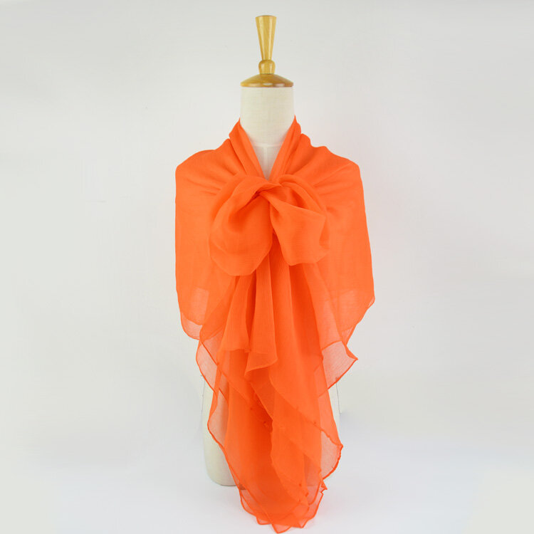100% Silk Crinkle Georgette Long Scarf 110cmX180cm Pure Silk Scarf Women Plain Color Big Size Chiffon Scarf Orange