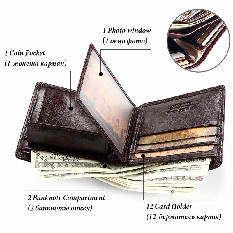 KAVIS Rfid darmowe grawerowanie 100% prawdziwej skóry portfel męska portmonetka Portomonee portfel posiadacz karty mężczyzna Cuzdan Perse nazwa