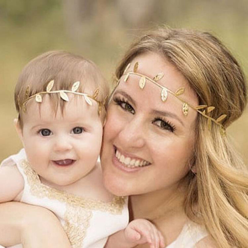 Ouder-kind Pasgeboren Hoofdband 1Pc Moeder Baby Hoofdtooi Kids Meisjes Bronzing Elastieken Bladeren Hoofddeksels Haarbanden Haar Accessoires