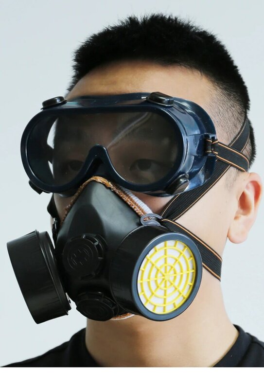 Maska gazowa gaz chemiczny przeciwkurzowe farba przemysłowy Respirator podwójny filtr ochrona bezpieczeństwa twarzy maska z goglami hurtowo