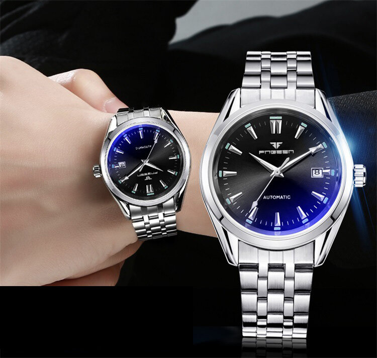 Reloj mecánico automático hombre manos azules con calendario fecha montre homme impermeable reloj hombre FNGEEN 6612-1