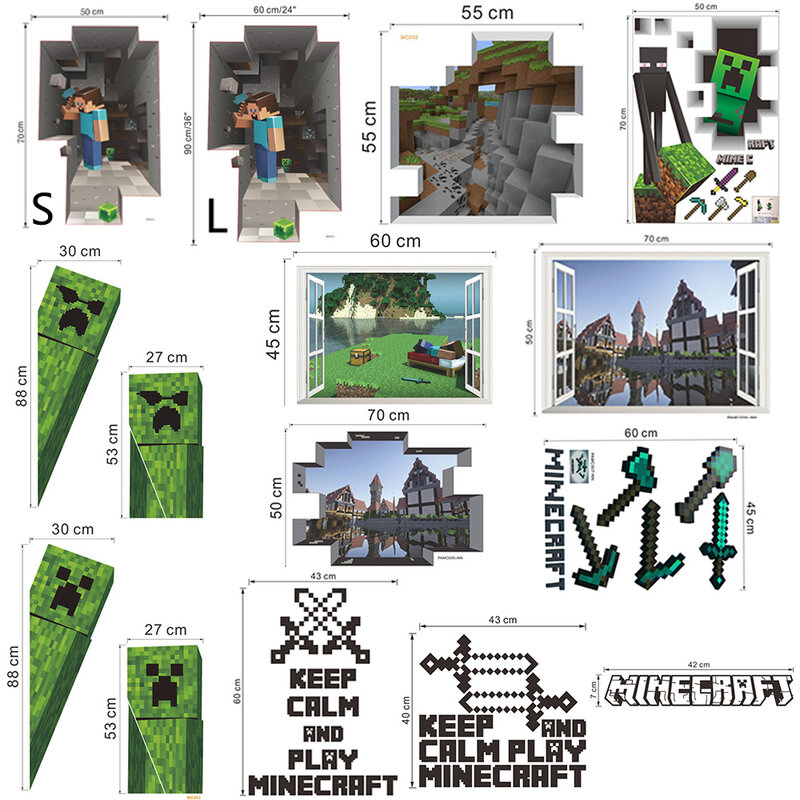 Minecraft Pegatinas de Pared Pegatina de juego popular 3D de dibujos animados para niños Habitación Decoración