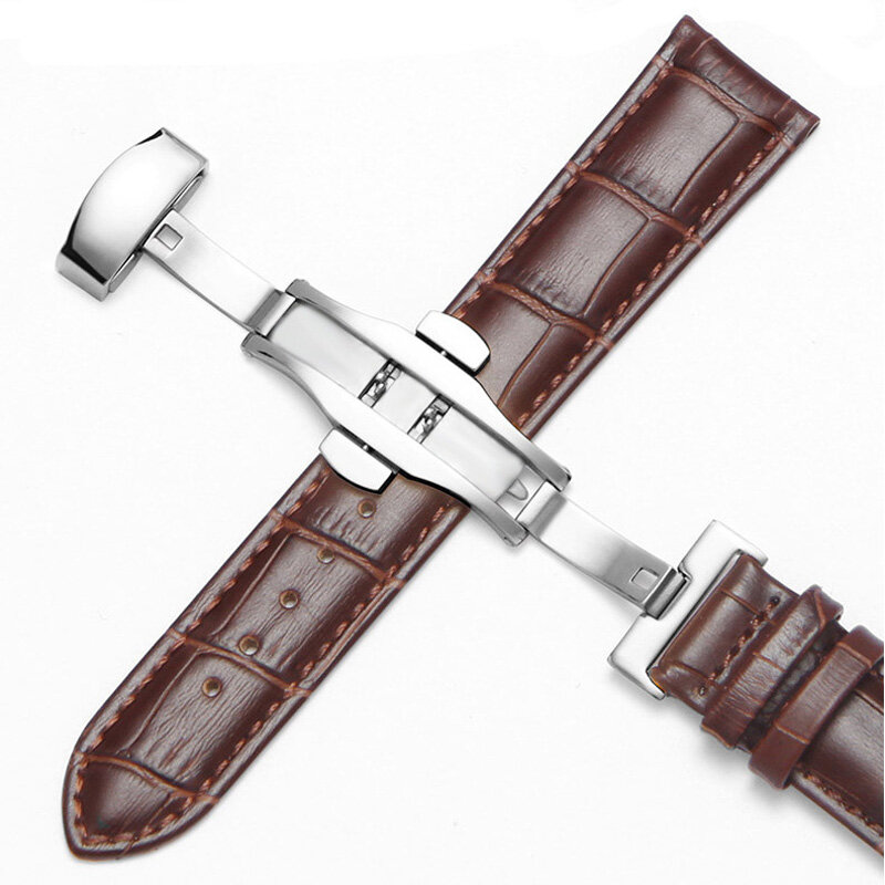 Echtes Leder Uhr Band Schmetterling Schnalle Leder Armband Ersatz Armband 14mm 16mm 18mm 19mm 20mm 21mm 22mm 24mm