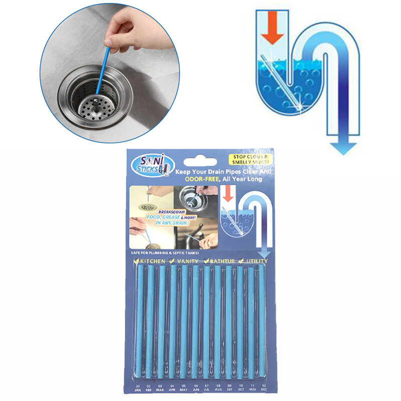 Палочки Sani 12 шт./компл., практичные палочки для очистки канализационных труб и ванн