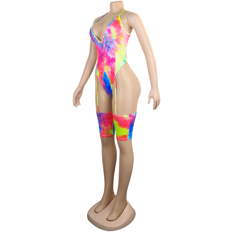 BKLD Sexy Bodysuits Women Sleeveless Summer Beach Party Clubwear Rompers Womens Jumpsuit Backless Bandage Tie Dye Bodysuit 2019