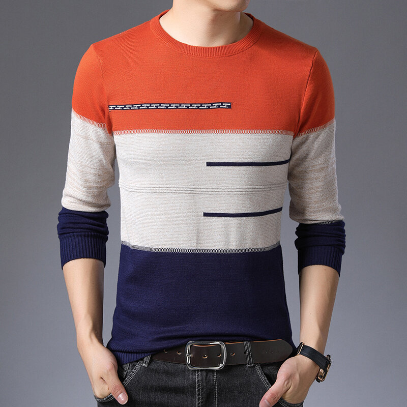 Мужской свитер Liseaven, теплые полосатые пуловеры 2024, вязаные свитера, кашемировые бриллианты, мужской свитер с круглым вырезом