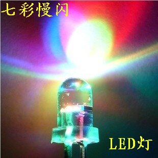 Transparent  F5 5mm   LED   7  seven  color  light emitting diode   Take turns slowly  flashing   100 pieces/lot