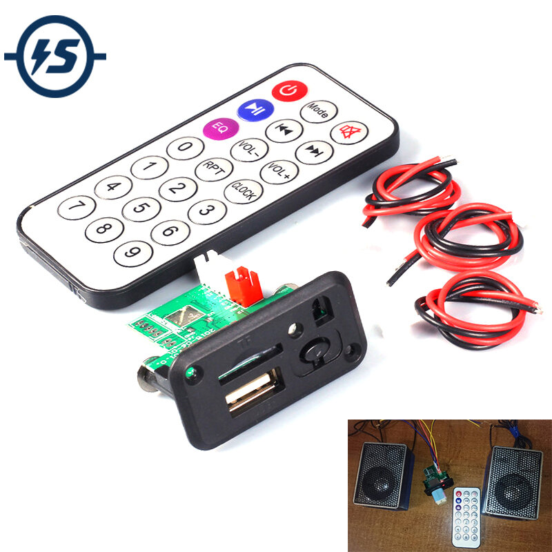 Carte audio haut-parleur amplificateur USB avec fil de télécommande, mini carte décodeur MP3 5V, technologie de décodage 3 W x 2, carte TF MP3 WAV U disk