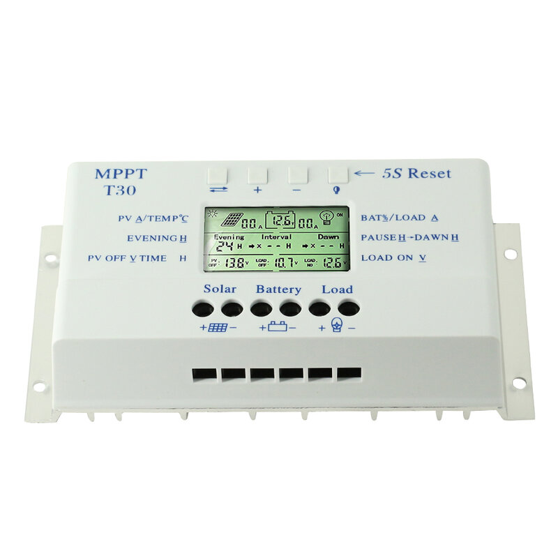 Solar Charge Controller 30A MPPT PWM แรงดันไฟฟ้า Settable LCD Dispaly และ Dual Timer Control 30A 12V 24V ทำงานอัตโนมัติใหม่