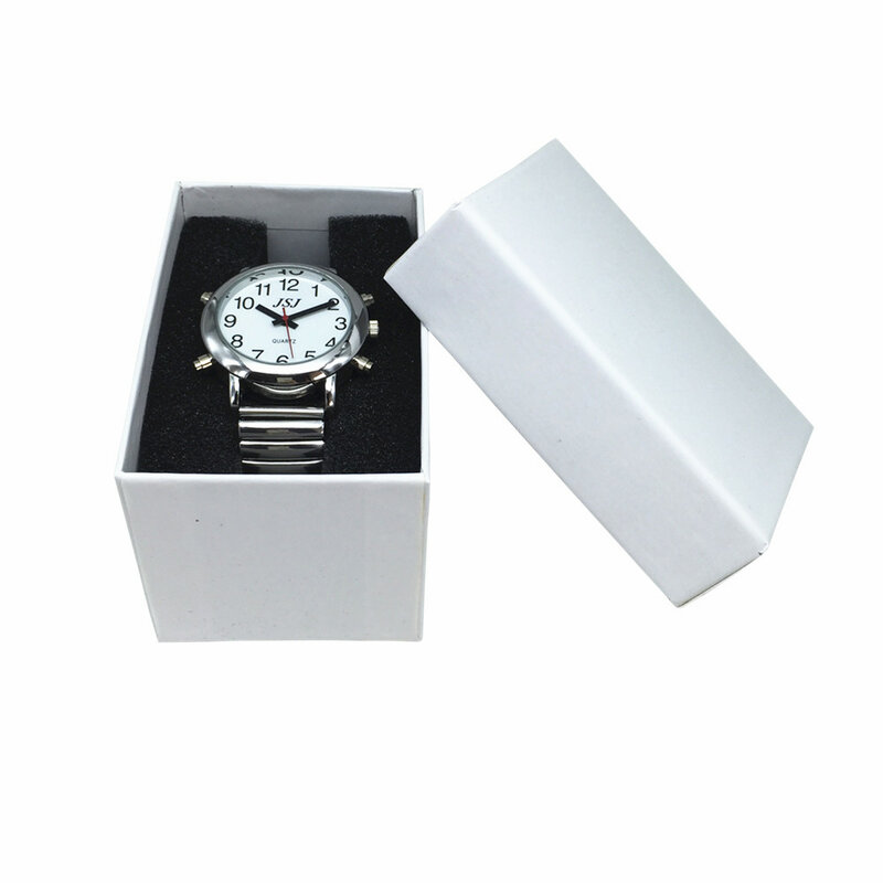 Englisch Sprechen Uhr mit Alarm, Weißes Zifferblatt, Silber Rahmen, Expansion Band