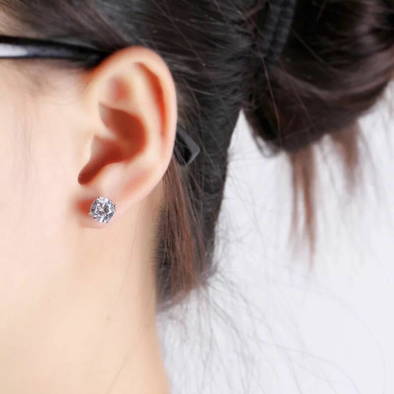 Boucles d'oreilles rondes en Zircon cubique pour femme, bijoux simples, couleur or blanc, AAA +, vente en gros, (6 paires/lot)