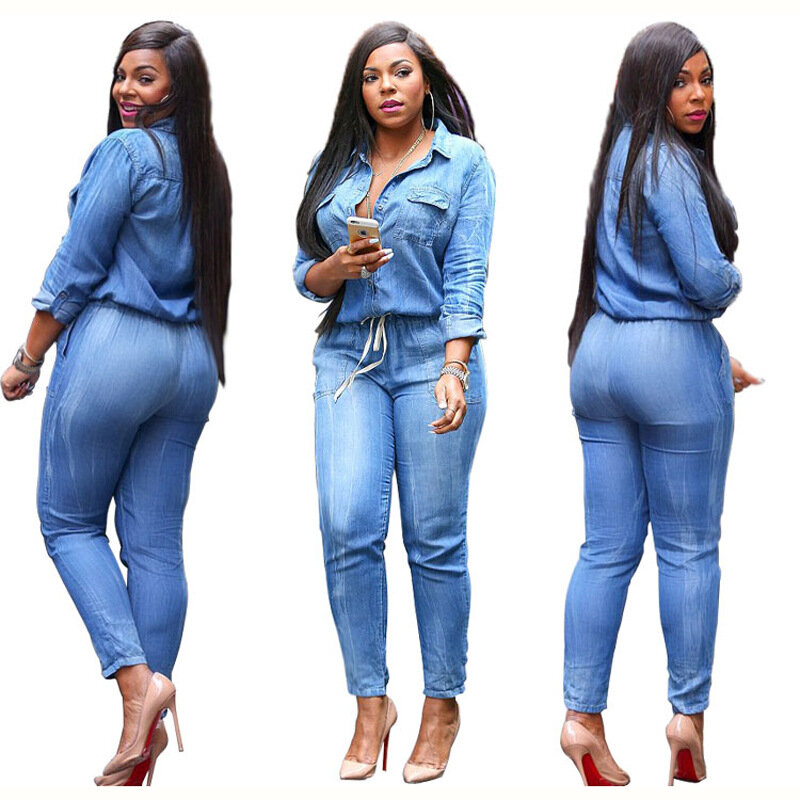 Macacão jeans casual feminino, macacão de corpo, roupas jeans, moda, 2019