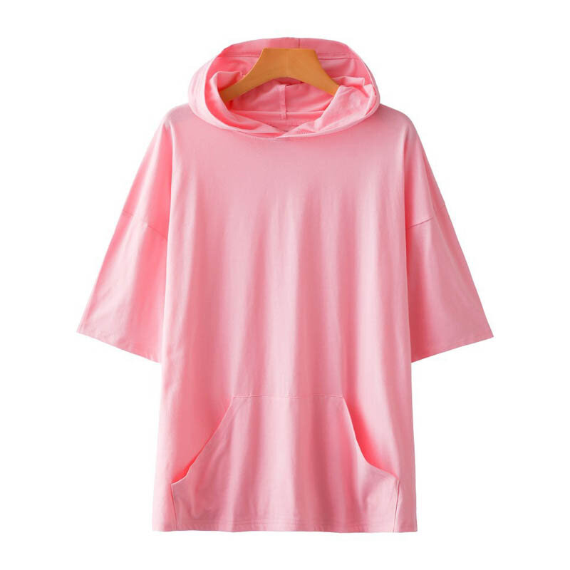 Camiseta holgada de manga corta para mujer, Top con capucha de color liso, talla grande, busto 144cm, 5XL, 6XL, 7XL, 8XL, 9XL, 5 colores