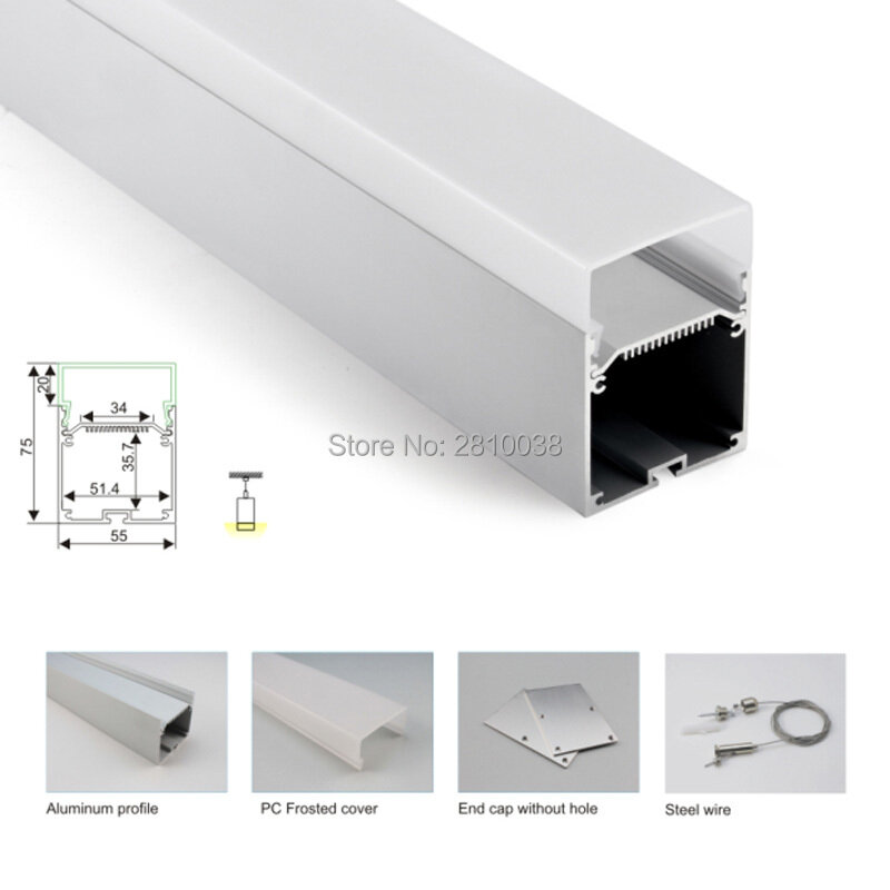 100x 1m conjuntos/lote de perfil de alumínio alip68 t6 para tiras de led e faixa de led em u profunda, perfil embutido de alumínio para iluminação de suspensão