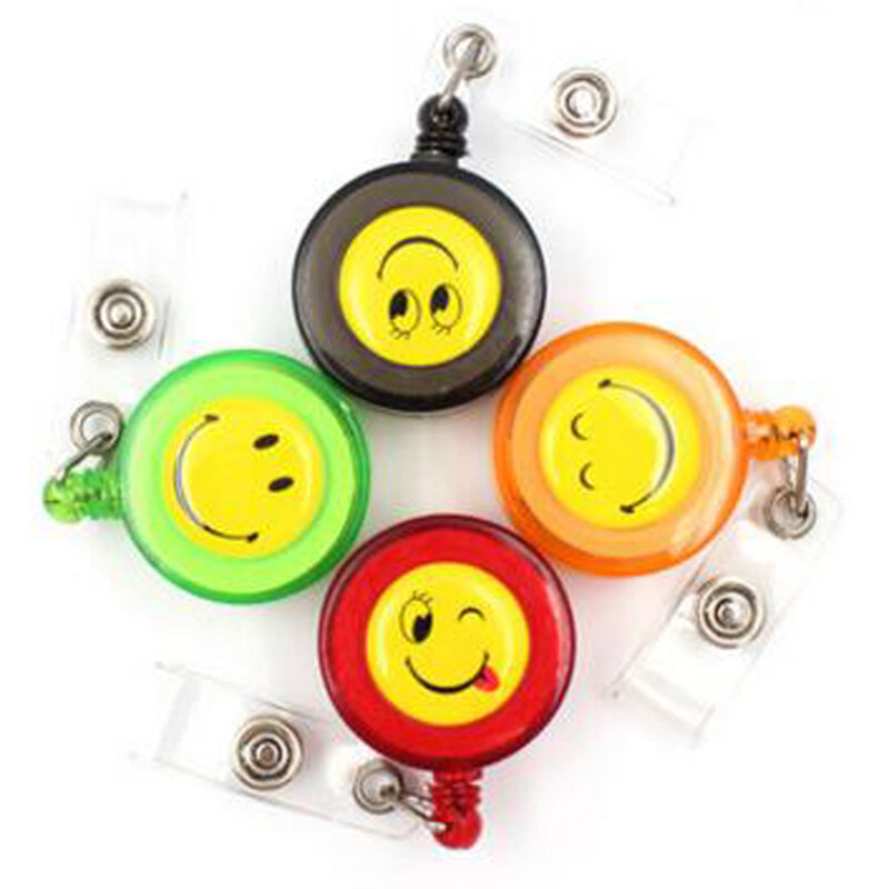 20 pcs/lot Retractable Lanyard Reel Strap Pull ID Card Badge Tag Clip Holder Hospital Office Favor Smiling Face Card holder
